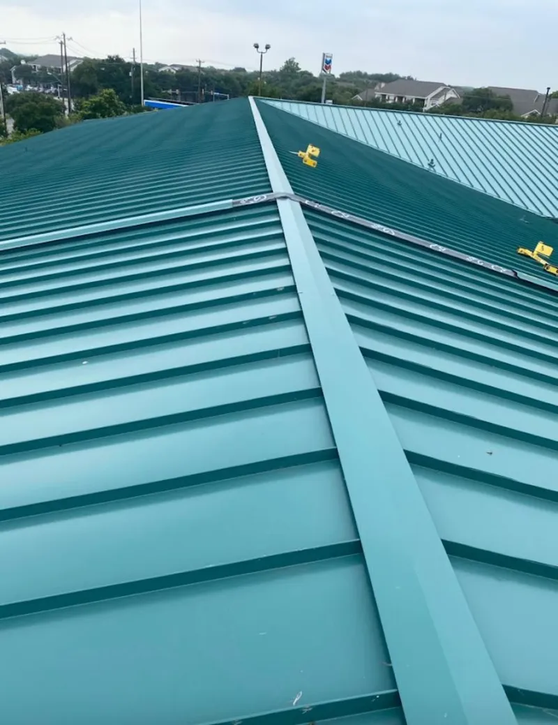 Green commercial metal roof ridge and valley for Metal Roof Repair in Ontario
